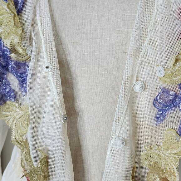 💥WOW! MANDALAY Fairy Sheer Appliqué Ruffled Collar Blouse Top Embellished Y2k - Picture 14 of 16